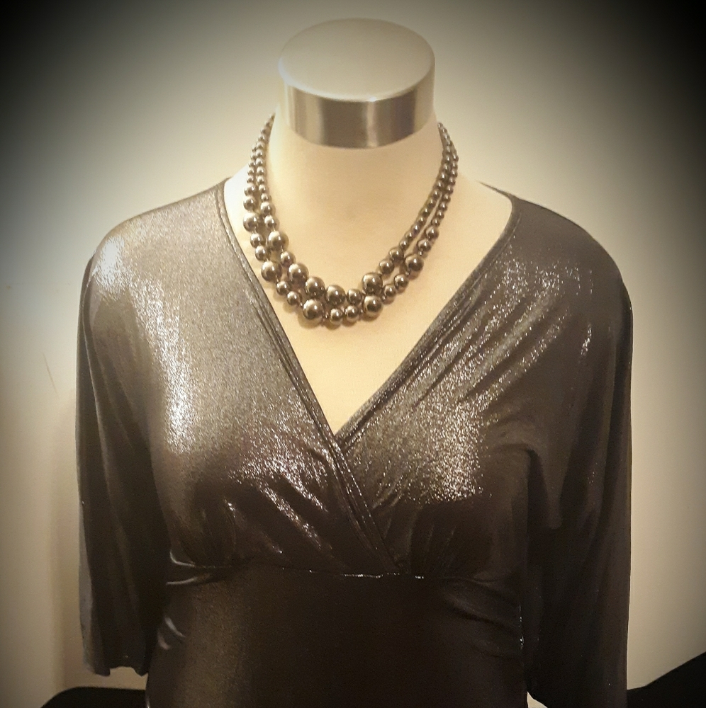 Gunmetal Grey Metallic Look Blouse  (New)